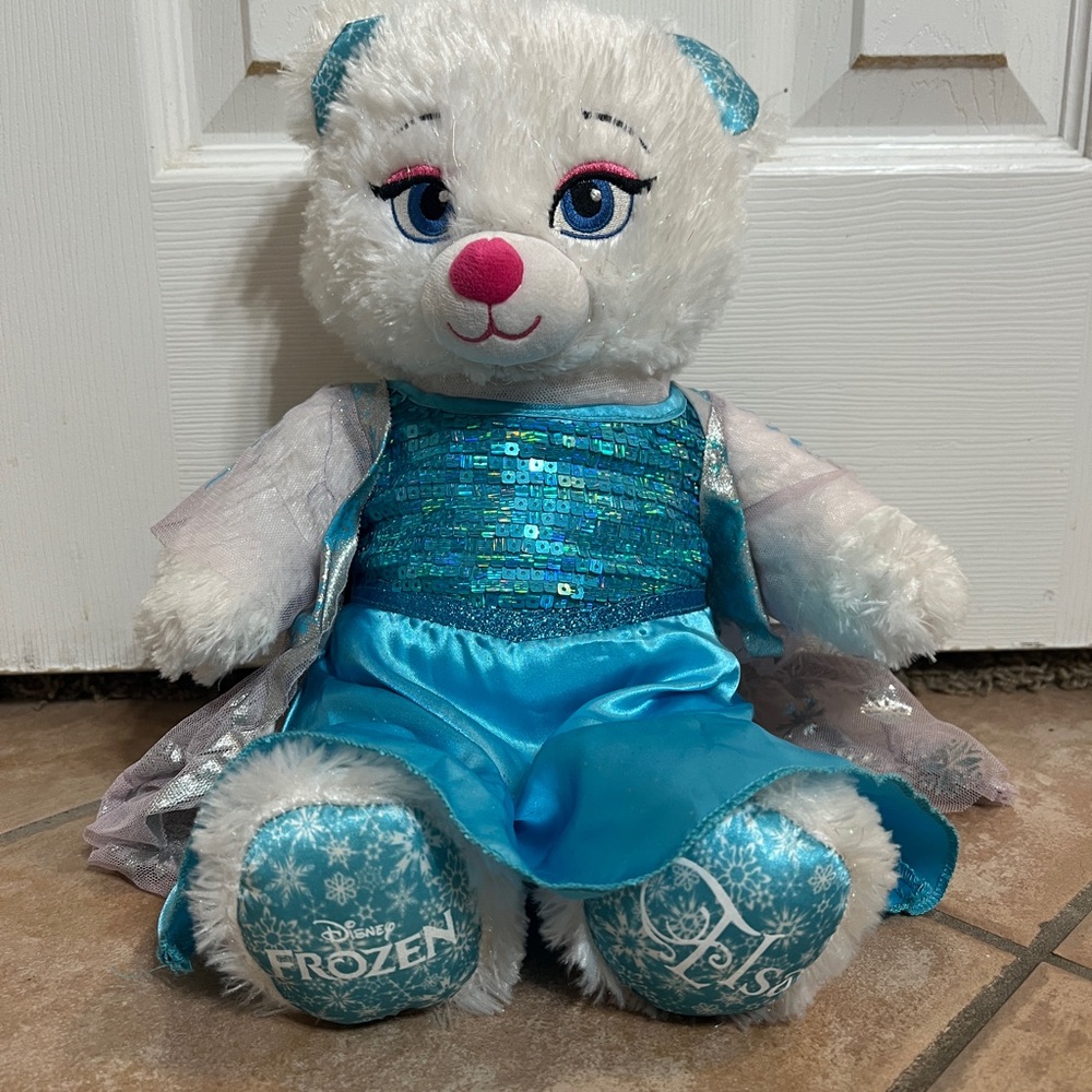 Build A Bear Disney Frozen Princess Elsa Sparkly Dress 16” Tall Plush BABW white